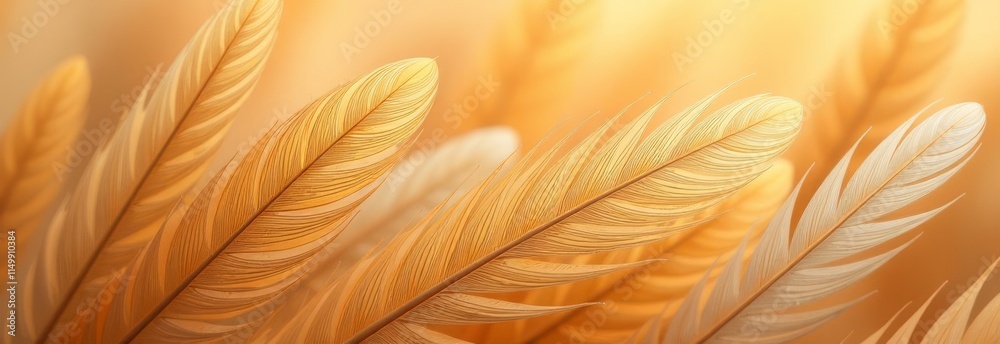 Poster a close up of a feather with a yellow background