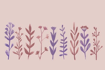 Minimalist Botanical Pattern with Soft Pastel and PANTONE 17-1230 Mocha Mousse Tones