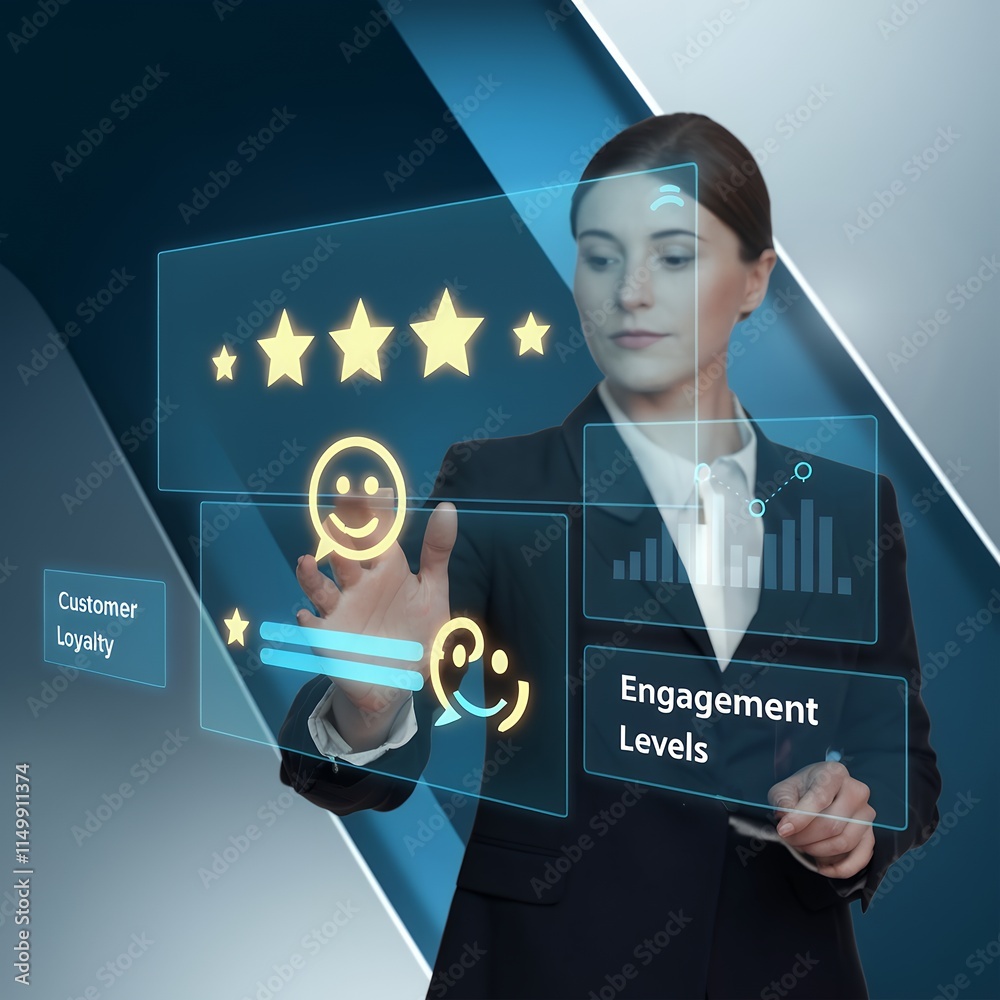 Poster visualizing customer loyalty and engagement levels metrics chart data
