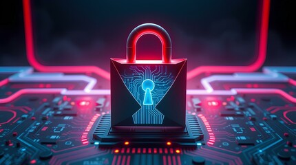 Cyber Security Lock on Digital Circuit Board - Modern Technology Wallpaper