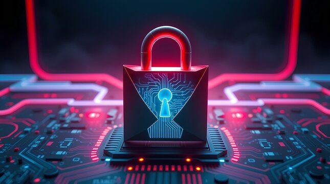 Cyber Security Lock on Digital Circuit Board - Modern Technology Wallpaper