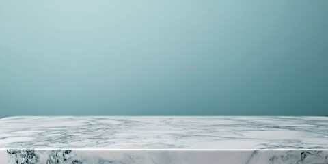 White marble tabletop against a teal background.