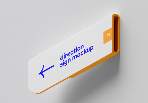 Floating Directional Sign Mockup with Shadow &mdash; Elegant 3D Indicator Panel for Interior Branding