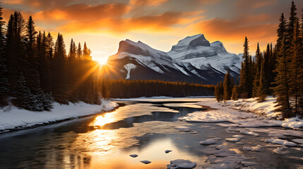 Golden Sunset Over Canadian Rockies: Splendid Showcase of Canada's Wilderness