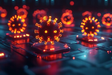 Illuminated Virus Particles on a Circuit Board