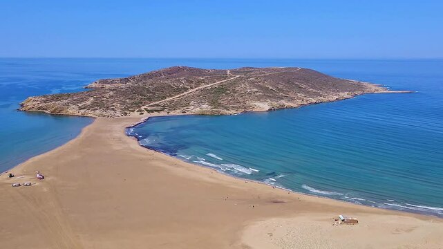 Waves at the shore of Mediterranean Sea viewed from Prasonisi beach, Rhodes, Greece