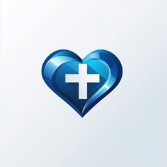 Obraz premium Minimalist logo for healthcare firm with cross and heart icon in blue and white