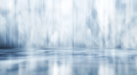 Abstract blurry light blue background with reflective floor.