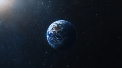 Obraz premium A stunning view of planet Earth suspended in the vastness of space, showcasing its glowing atmosphere and natural beauty. Stars fill the background, adding depth to this breathtaking cosmic scene.. AI