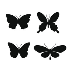 butterflies Flying silhouette black set isolated on transparent background butterflies 
