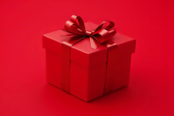 Obraz premium Heart shape Valentines Day gift box on red background. Love romance passion concept for a Valentine card, anniversary or birthday