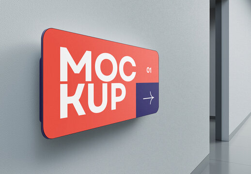 Wall-Mounted Directional Sign Mockup &ndash; Modern Interior Signboard for Hallways, Offices or Wayfinding Systems