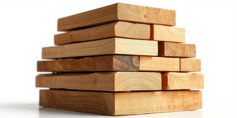 Neatly Stacked Light Brown Wood Planks Ready for Construction Projects