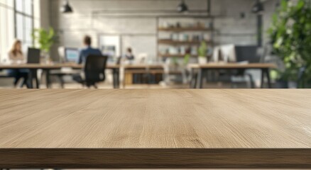 Obraz premium Wooden table in blurred modern office.