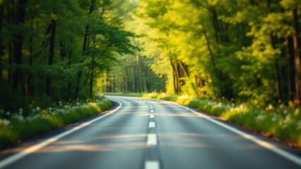 Fototapeta premium Serene Drive Through a Lush Green Forest Canopy