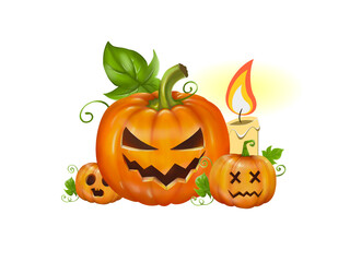 Calabazas. - Pumpkins. (White background)