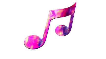 3D illustration of a holographic pink musical note with vibrant glossy tones, ideal for modern music-themed designs. Isolated on transparent background