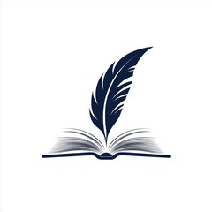 Simple and elegant publishing logo with a quill pen and open book graphic