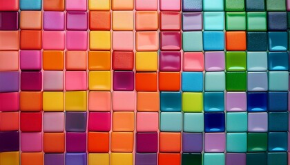 鮮やかな色のタイルがランダムに並び、活気と楽しさを感じさせるユニークな背景
