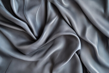 Fototapeta premium Closeup of luxurious gray satin fabric with beautiful waves, background