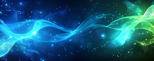 Obraz premium Abstract blue and green glowing wave energy.