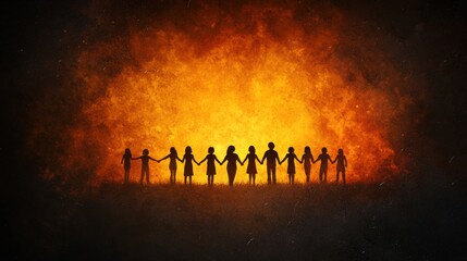 Group of People Holding Hands in Circle Surrounded by Warm Golden Light