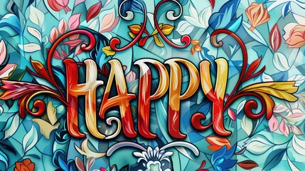 Naklejka premium HAPPY - Colorful hand drawn lettering for your design