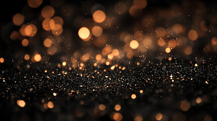 Glowing Golden Lights. Festive holiday decoration concept Glistening gold bokeh lights twinkle against a dark backdrop, creating a soft focus effect that evokes a dreamy and enchanting ambiance