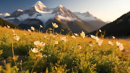 Wildflowers in Mountain Meadow at Sunrise