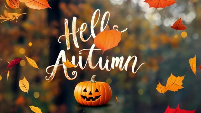 Hello Autumn Typography with Colorful Leaves and Fall Imagery Illustration