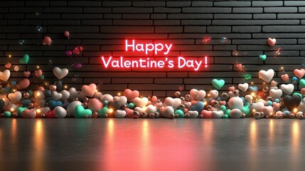 Neon Valentine's message with colorful heart decorations