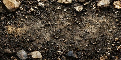 Dark Soil Background Texture with Rocks