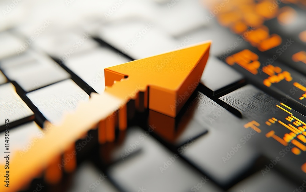 Aufkleber orange arrow pointing up on keyboard, symbolizing growth and progress in finance or technology.