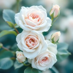 Obraz premium Delicate pale pink roses, soft focus macro photography