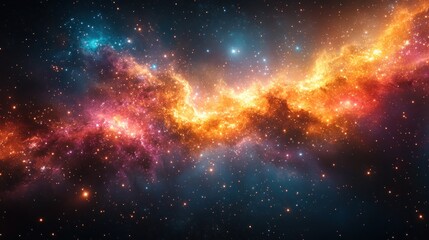 Cosmic nebula, vibrant colors, stellar dust.