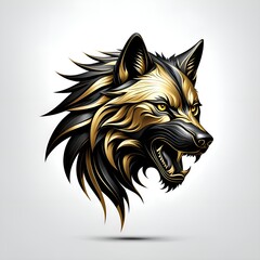 Scary wolf head on a white backdrop.