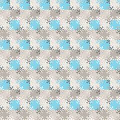 Playful checked Christmas seamless vector texture with snowflakes. Elegant pattern for wrapping paper, textile and paper prints, greeting cards and gift boxes.