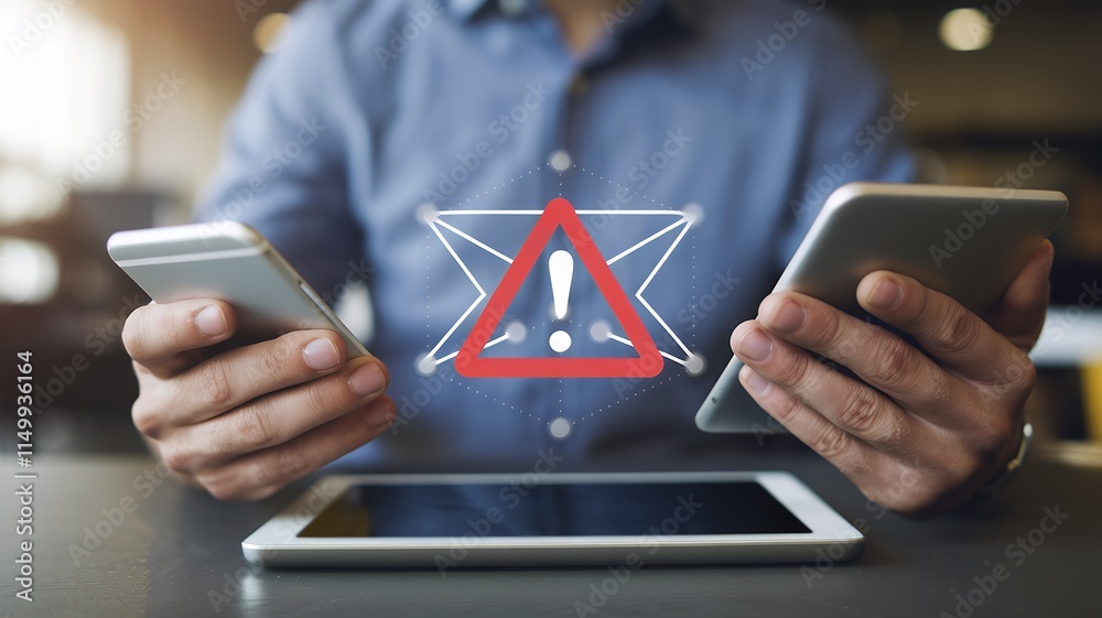 Poster Smartphone displaying SMS spam, fake text message phishing scam warning