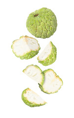 custard apple falling, cutout, full depth of field.