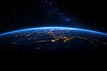 Obraz premium Earth at Night Showing City Lights and Stars