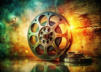 Fototapeta premium Vintage Film Reel Movie Poster Background, Retro Cinema Design, Film Strip, Classic Movie Poster Template