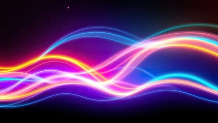 Neon Light Waves. Vibrant Digital Energy. Ideal For A Desktop Wallpaper Or Background.