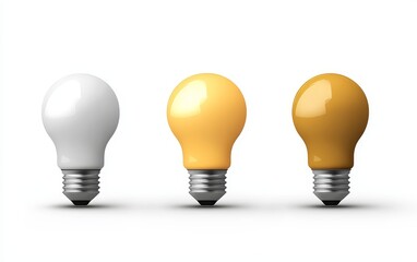 Three light bulbs in white, yellow, and amber.
