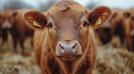 herd of cattle grazing on pasture. Herd of cows free range beef being regenerative raised on an agricultural farm. Sustainable farming