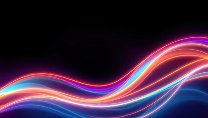 Neon Light Waves. Vibrant Digital Energy. Ideal For A Desktop Wallpaper Or Background.