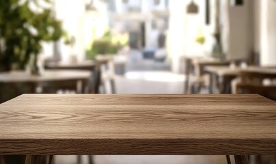 Empty wooden table in blurred cafe background. (4)