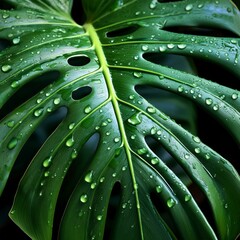 Fototapeta premium Generated image Closeup of tropical Monstera plant leaf with water drops
