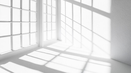 Window Light Illuminating a White Room with Shadows realistic and minimalist blurred natural light windows shadow overlay on wall paper texture abstract background
