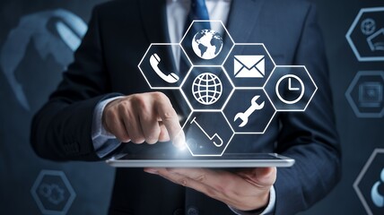 Technical Support and Customer Service Icons: Tools, 24/7 Support, Communication, Maintenance