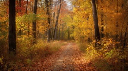 Obraz premium Autumn Path Through Golden Forest Trees